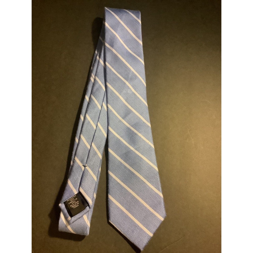 Lauren By Ralph Lauren Mens Classic Blue /White Stripe polyester Linen silk tie